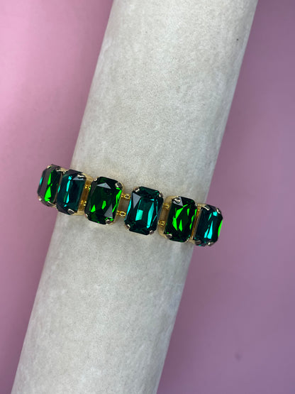 Heather Welper Green Two Tone Luxe Rectangle Crystal Stretchy Bracelet