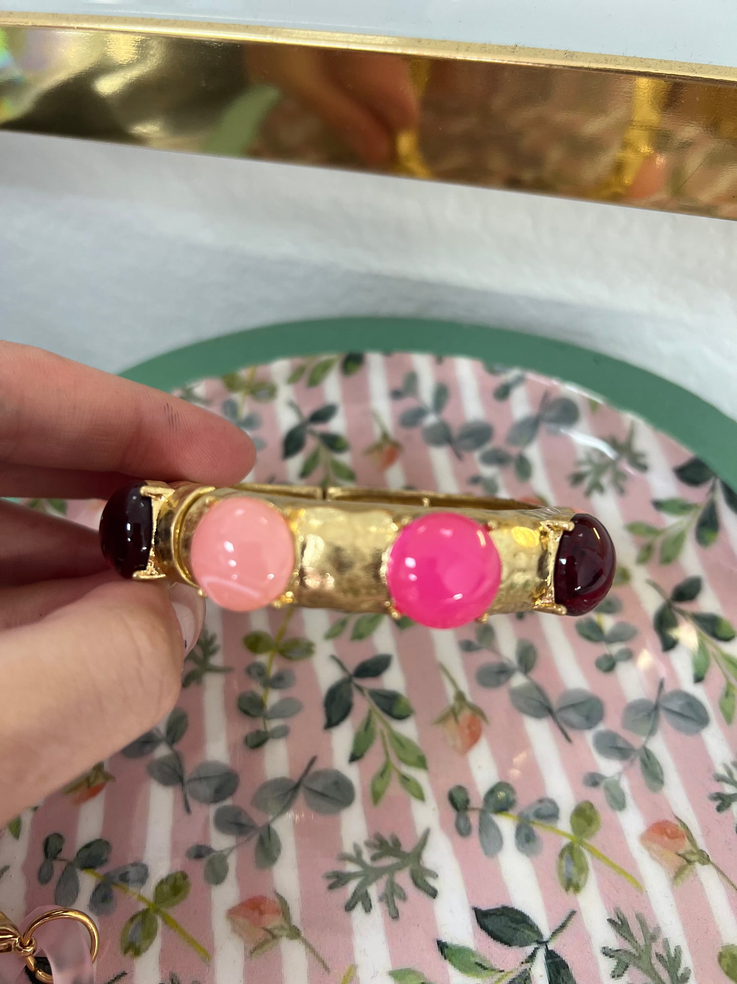 Gold Bracelet with Stones(pearl & pink)