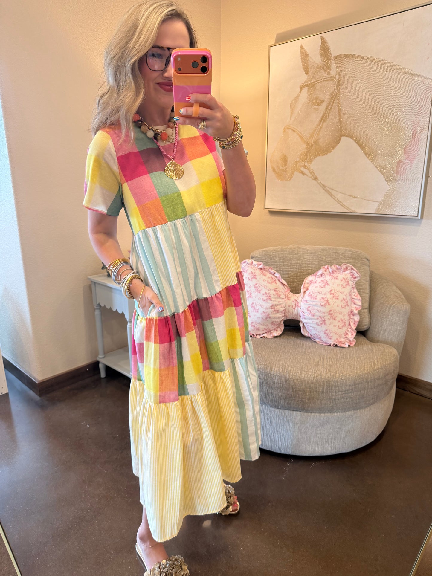 Rainbow Combo Stripe Mixed Pattern Dress