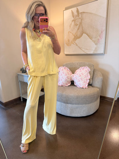 Yellow Coastline Cotton Blend Pant Set