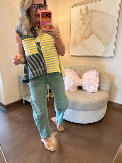 Olive Barrel Leg Color Denim Pants