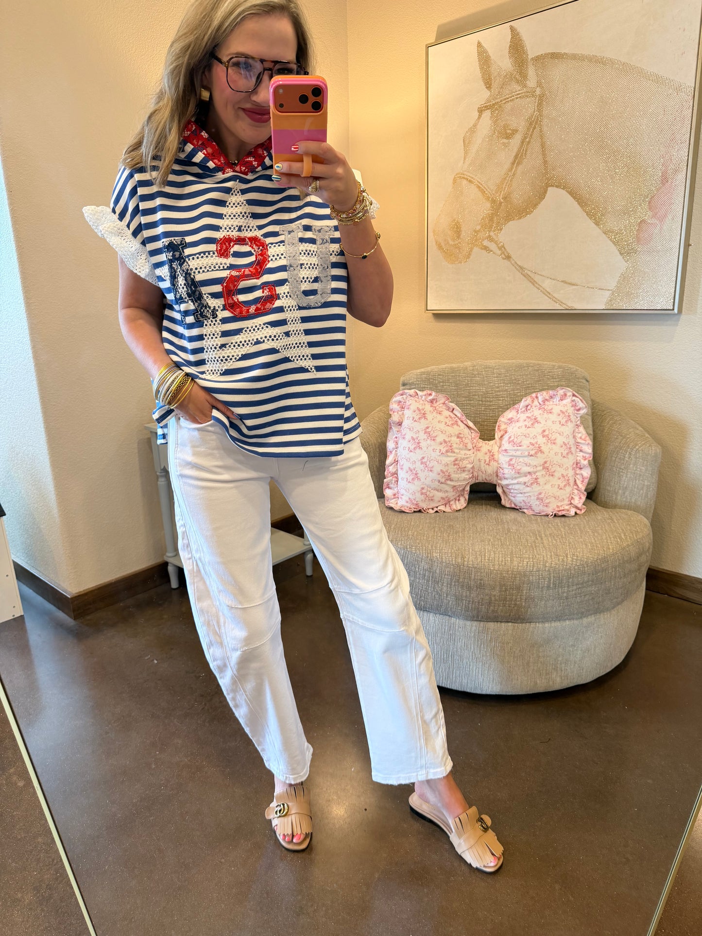 White Barrel Leg Color Denim Pants