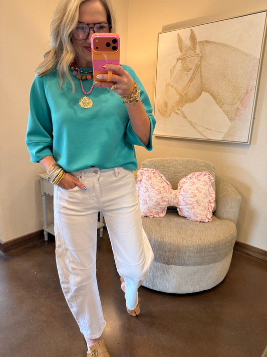 Turquoise Scuba 3/4 Sleeve Pullover