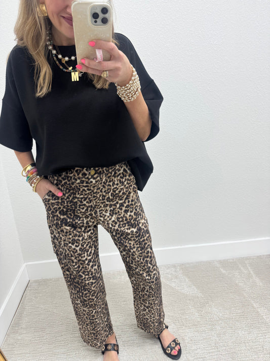 Leopard Cropped Cargo Jeans
