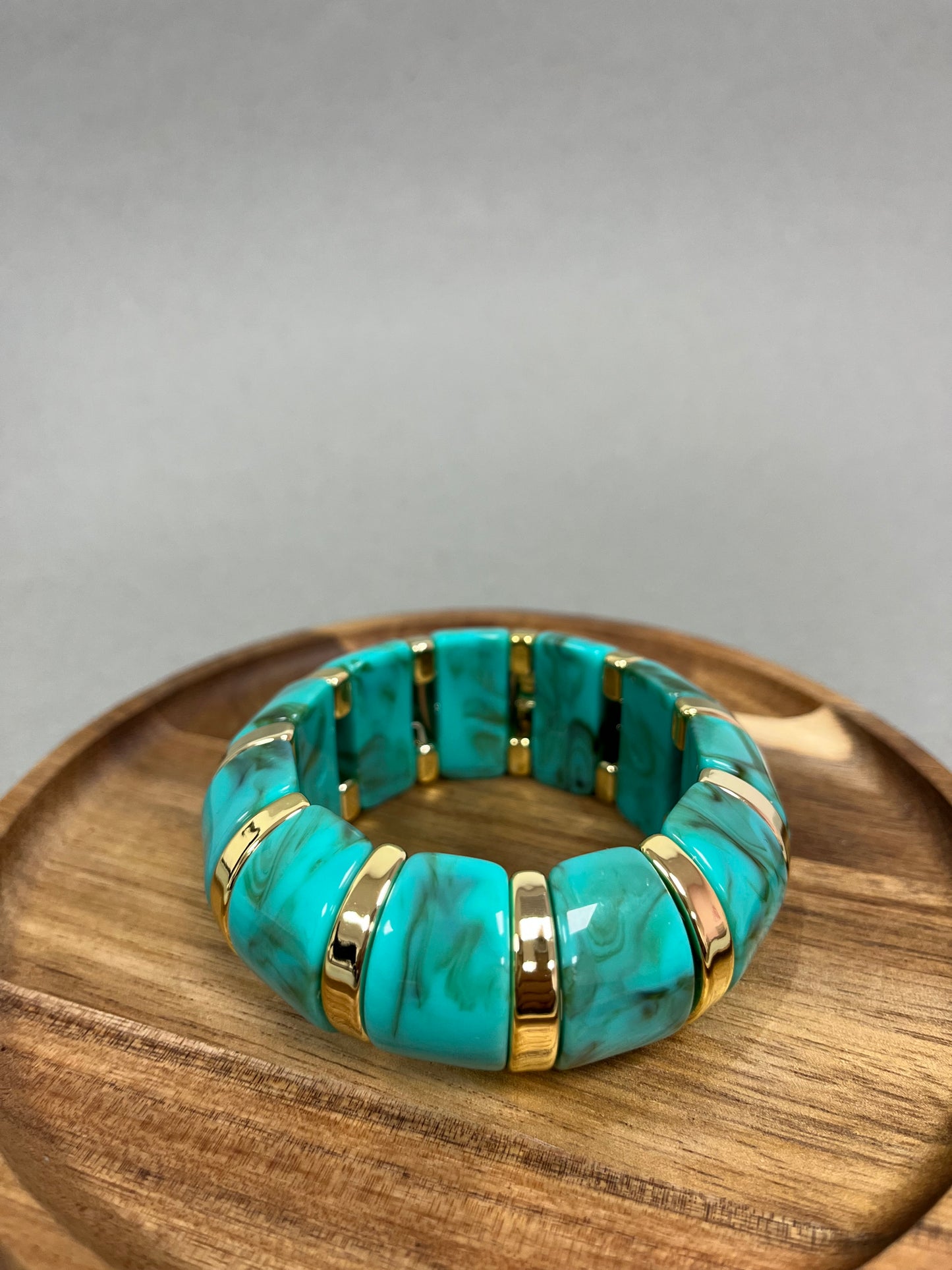 Turquoise and Gold Stretchy Bracelet