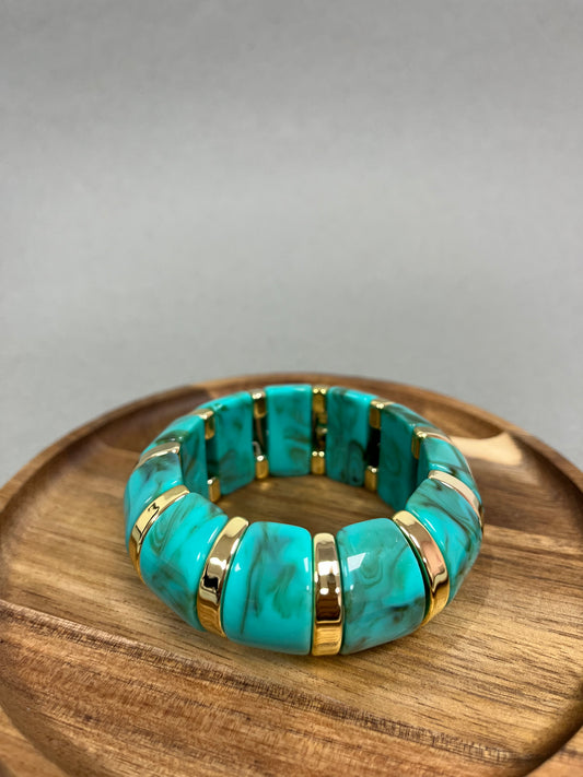 Turquoise and Gold Stretchy Bracelet