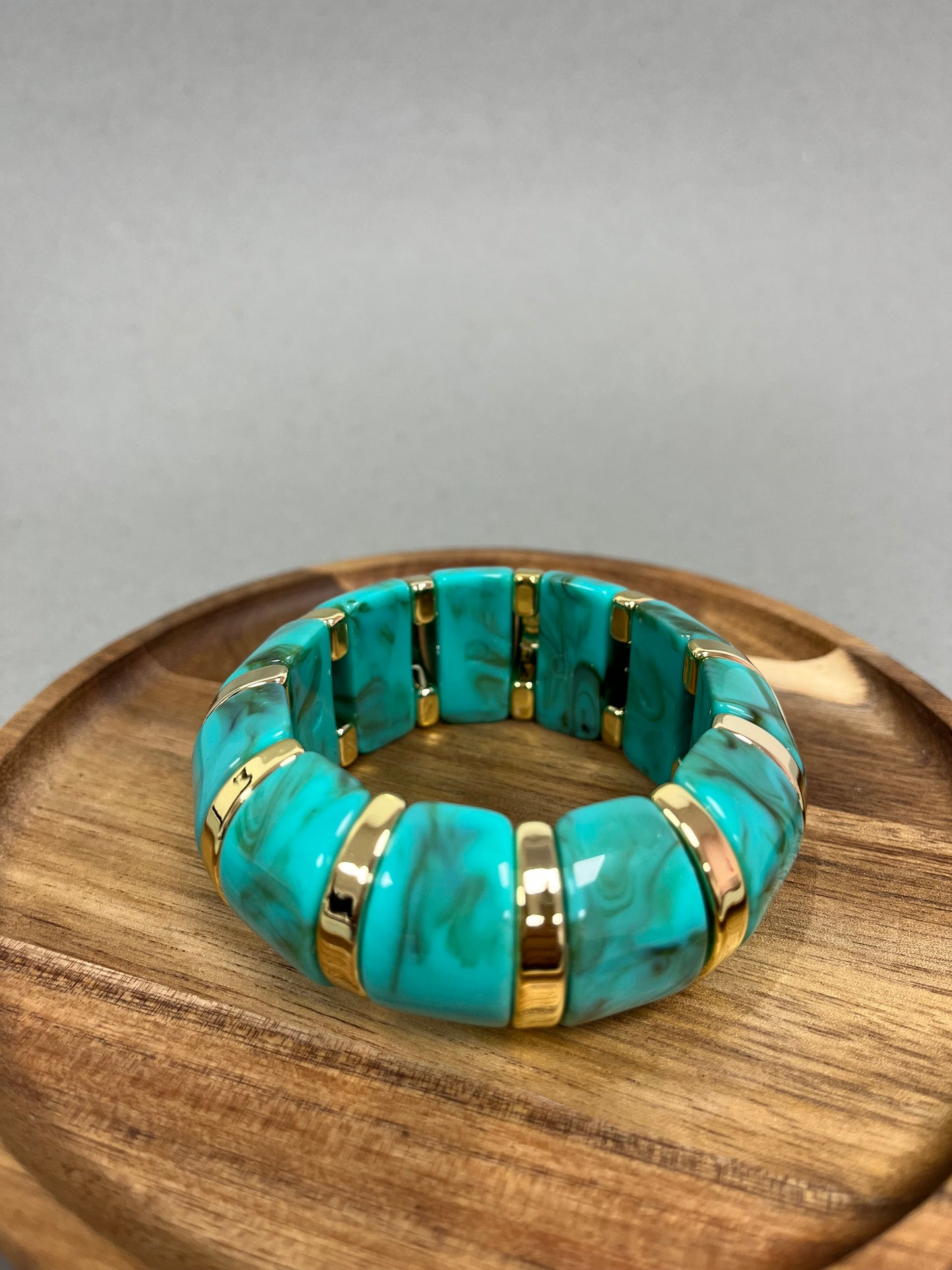 Turquoise and Gold Stretchy Bracelet