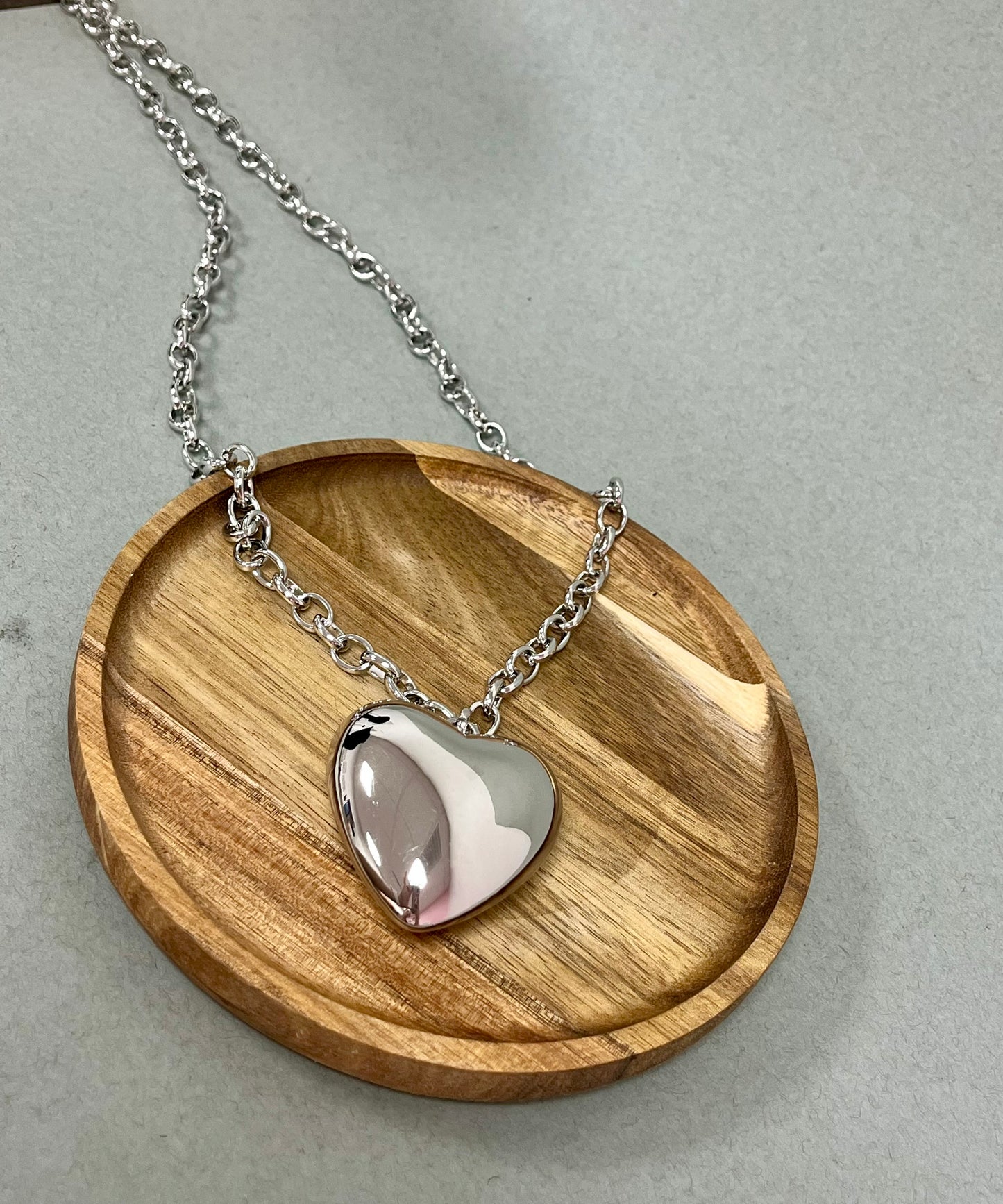 Extra Long Puffy Heart Necklace (silver and gold)