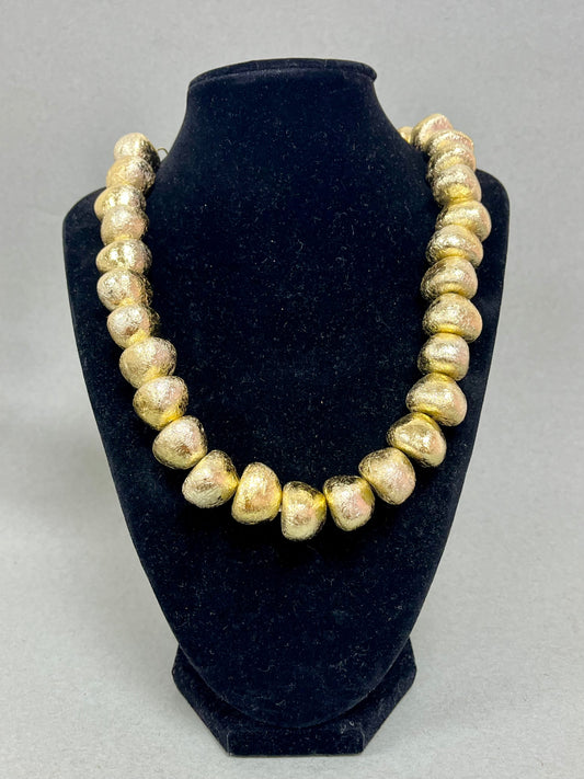 Matte Multi Textured Bead Necklace (Silver and Gold)