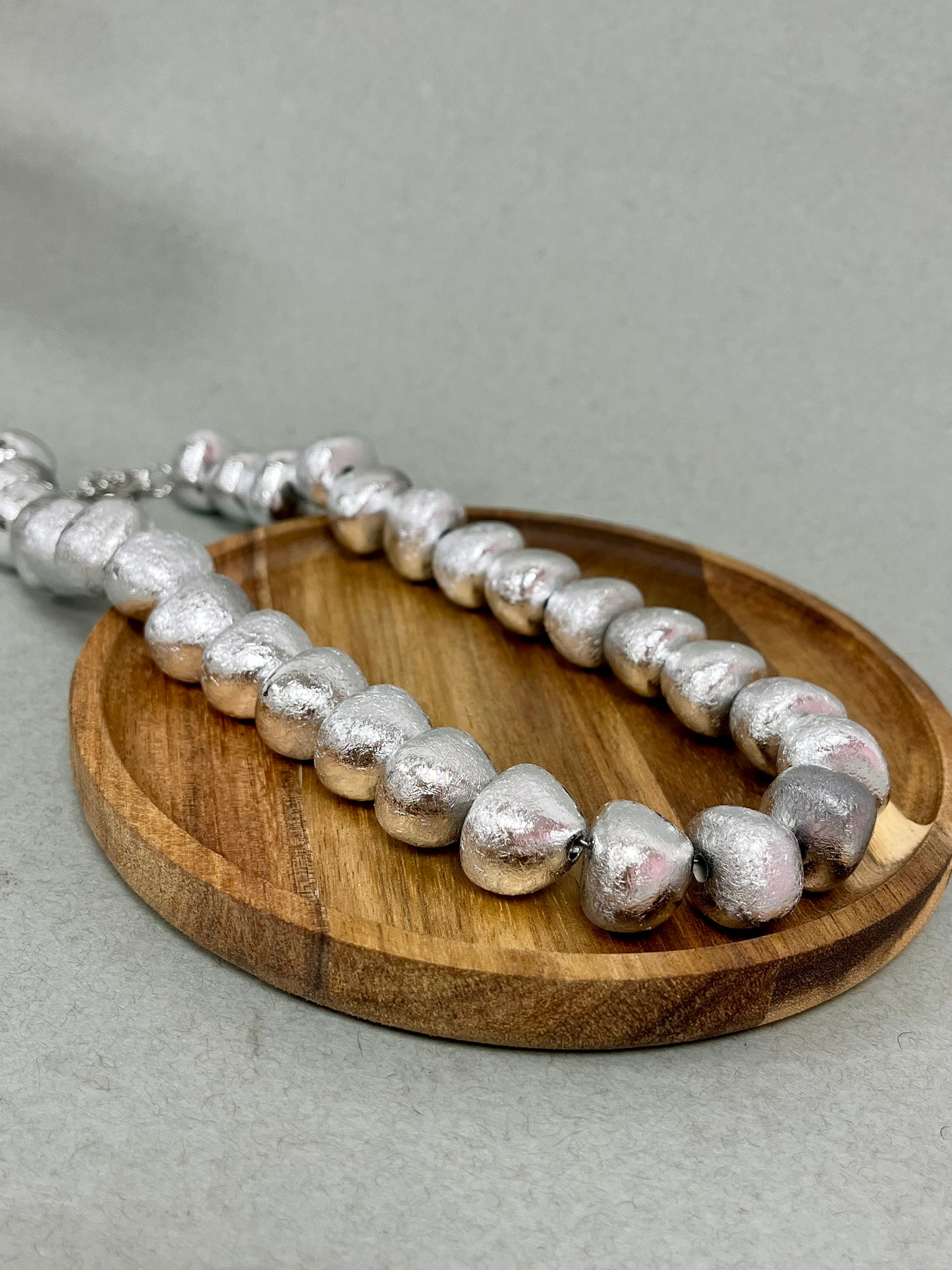 Matte Multi Textured Bead Necklace (Silver and Gold)