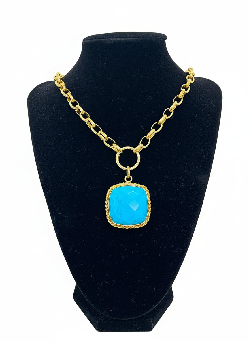 Riley Turquoise Square Pendant Necklace