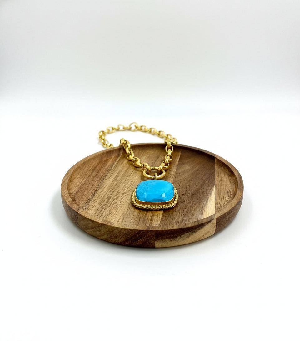 Riley Turquoise Square Pendant Necklace
