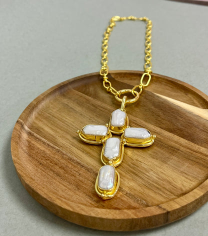 Willow Pearl Cross Pendant Necklace