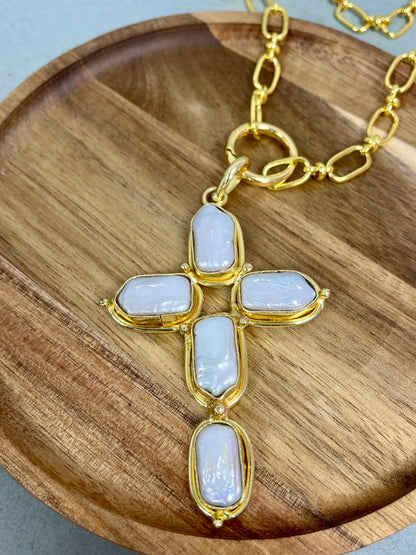 Willow Pearl Cross Pendant Necklace