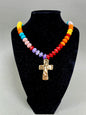 Colored Necklace with Cross Pendant