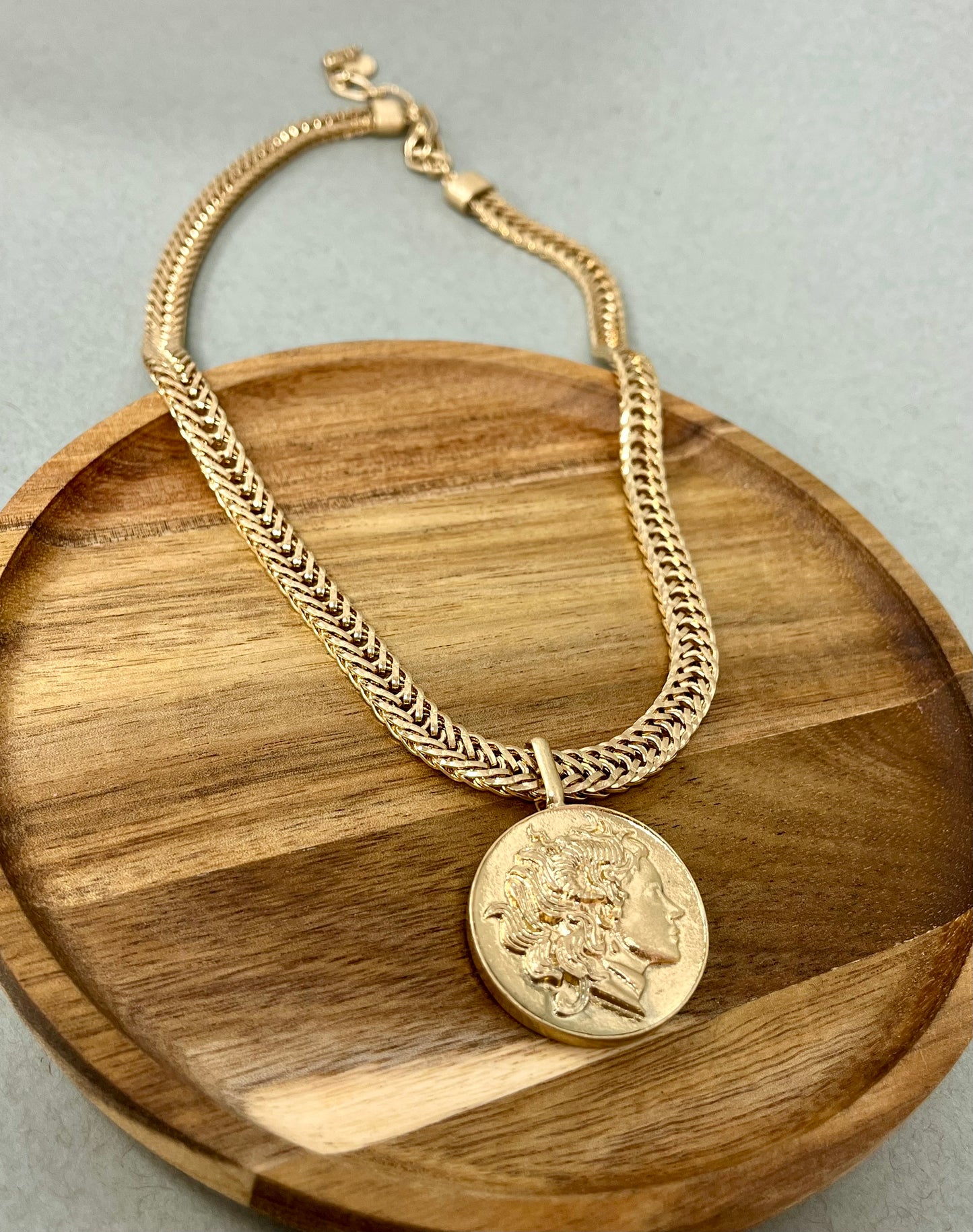 Thick Snake Chain Gold Coin Necklace
