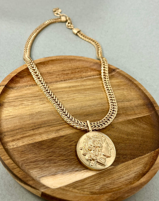 Thick Snake Chain Gold Coin Necklace