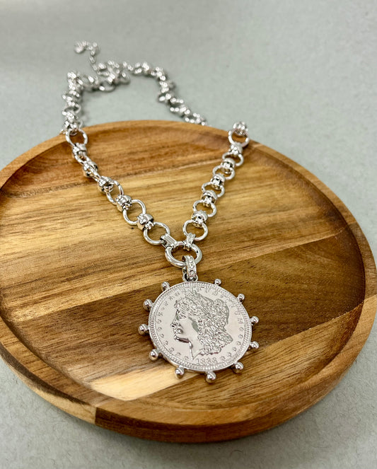 Chunky Silver Coin Necklace