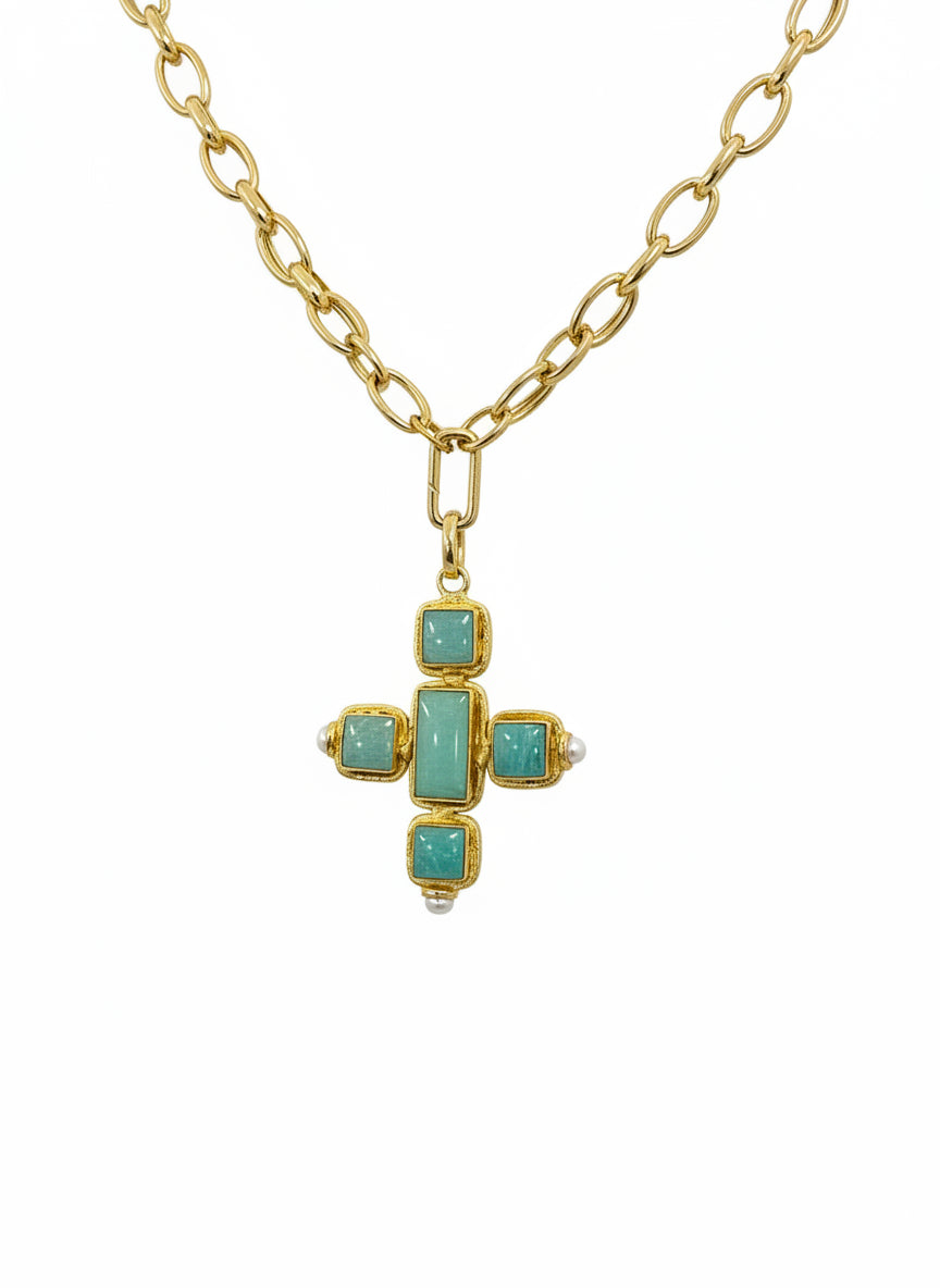 Willow Amazonite Cross Pendant Necklace