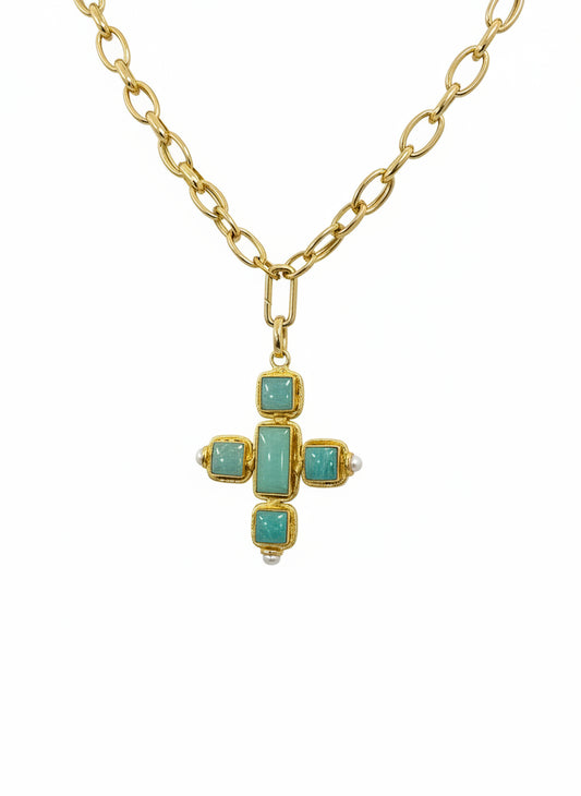 Willow Amazonite Cross Pendant Necklace