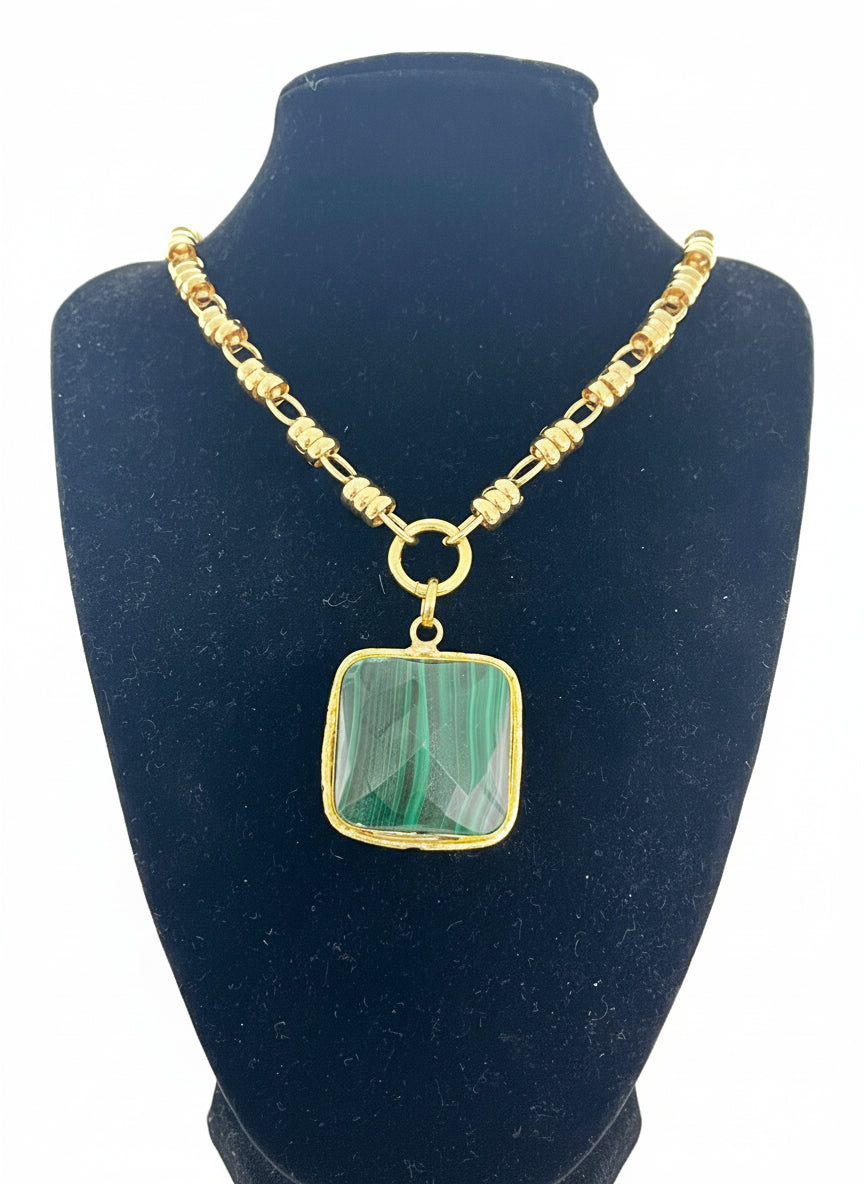 Riley Green Malachite Square Pendant Necklace
