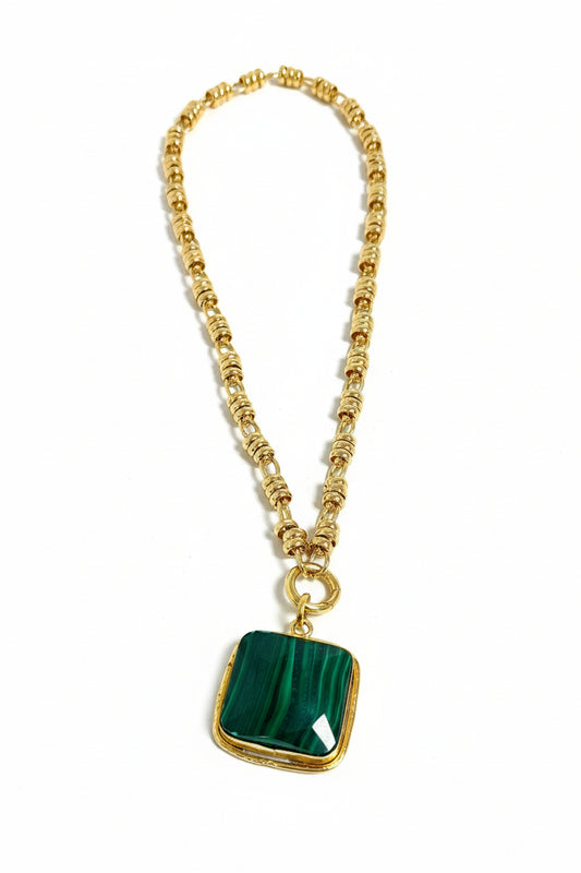 Riley Green Malachite Square Pendant Necklace
