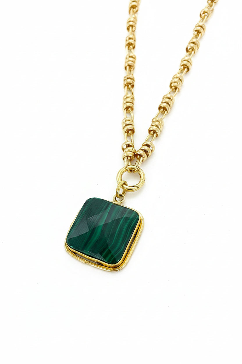 Riley Green Malachite Square Pendant Necklace