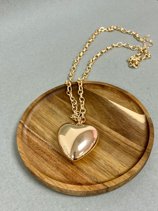 Extra Long Puffy Heart Necklace (silver and gold)