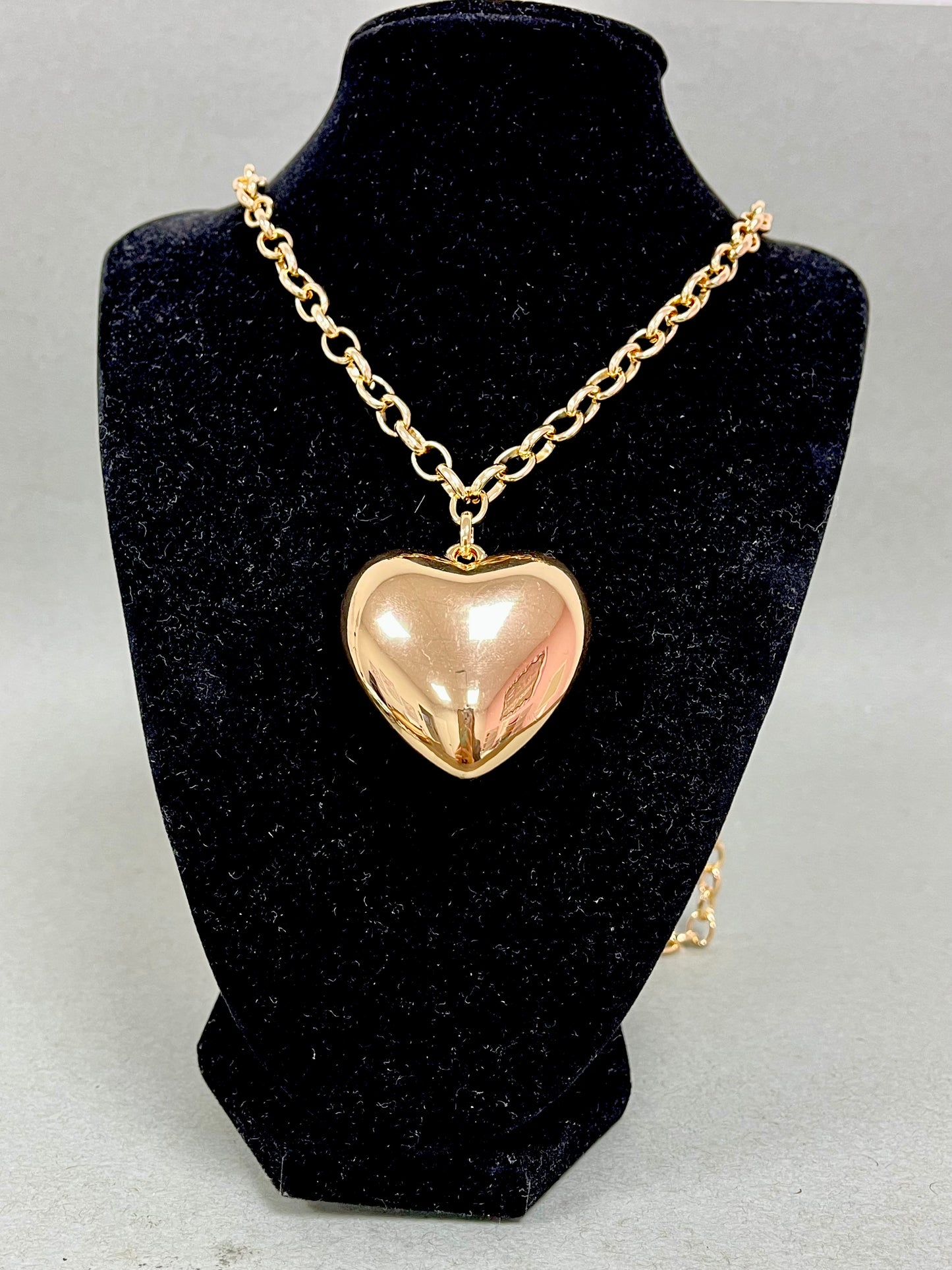 Extra Long Puffy Heart Necklace (silver and gold)