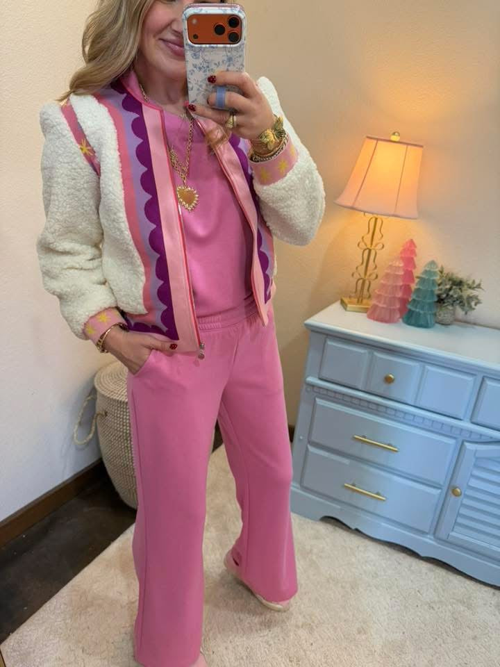 Candy PInk Scuba Curbed Hem Top & Pants Set