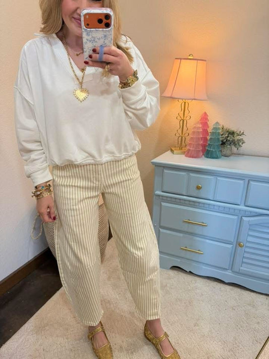 Cream French Terry Collared Pullover