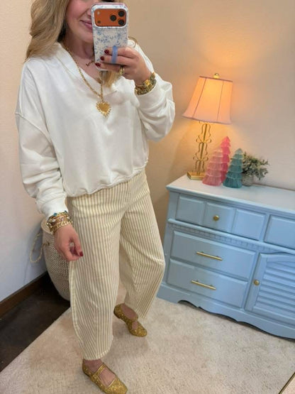 Cream French Terry Collared Pullover