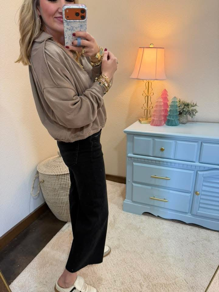 Cocoa French Terry Collared Pullover