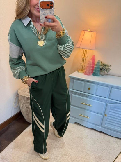 Sage Collared V Neck Top FS