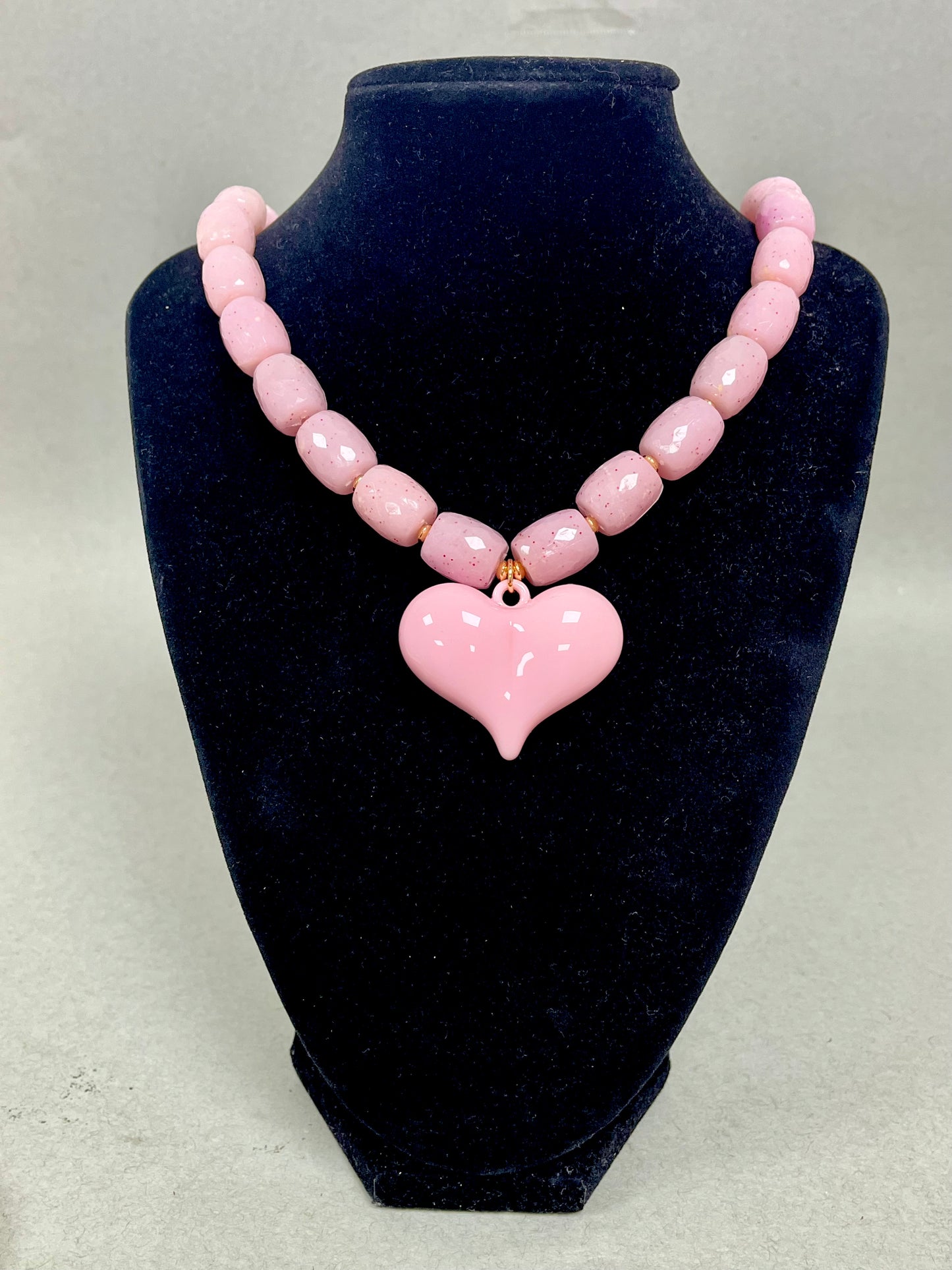 Pink Beaded Heart Necklace