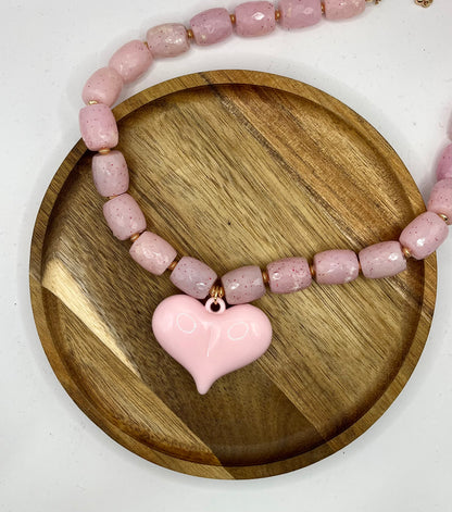 Pink Beaded Heart Necklace