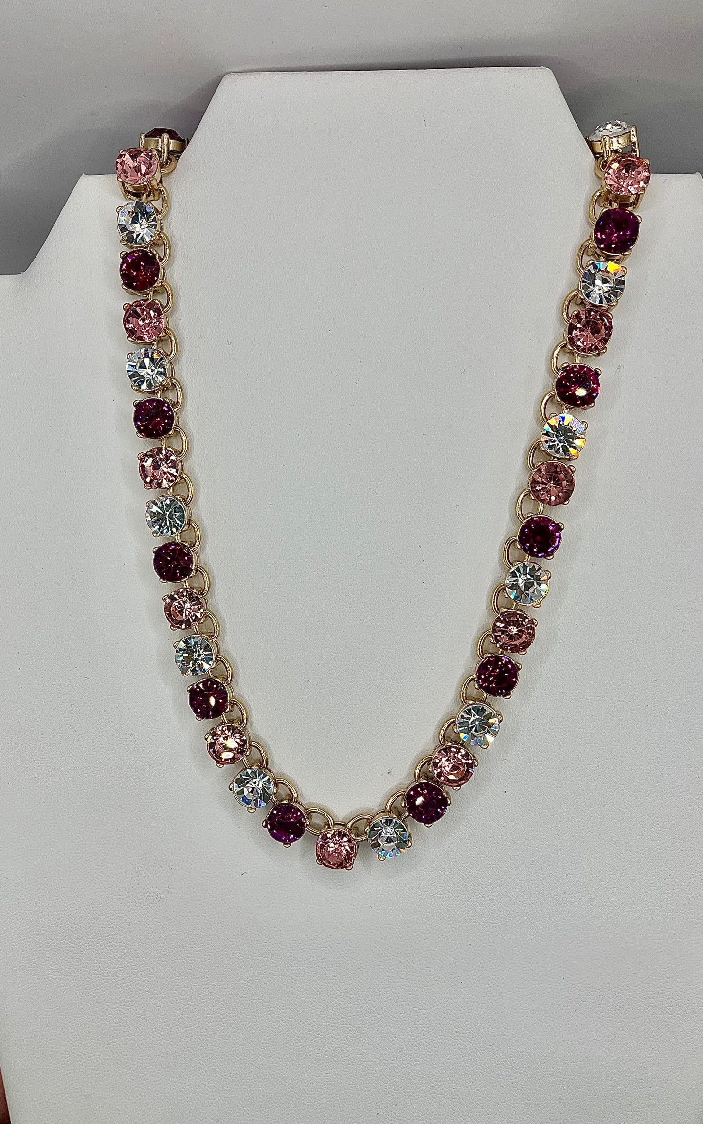 Fuchsia Multi Gold Crystal Chain Necklace