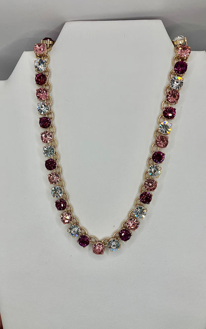Fuchsia Multi Gold Crystal Chain Necklace