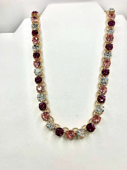 Fuchsia Multi Gold Crystal Chain Necklace