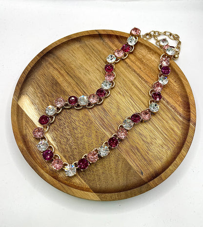 Fuchsia Multi Gold Crystal Chain Necklace