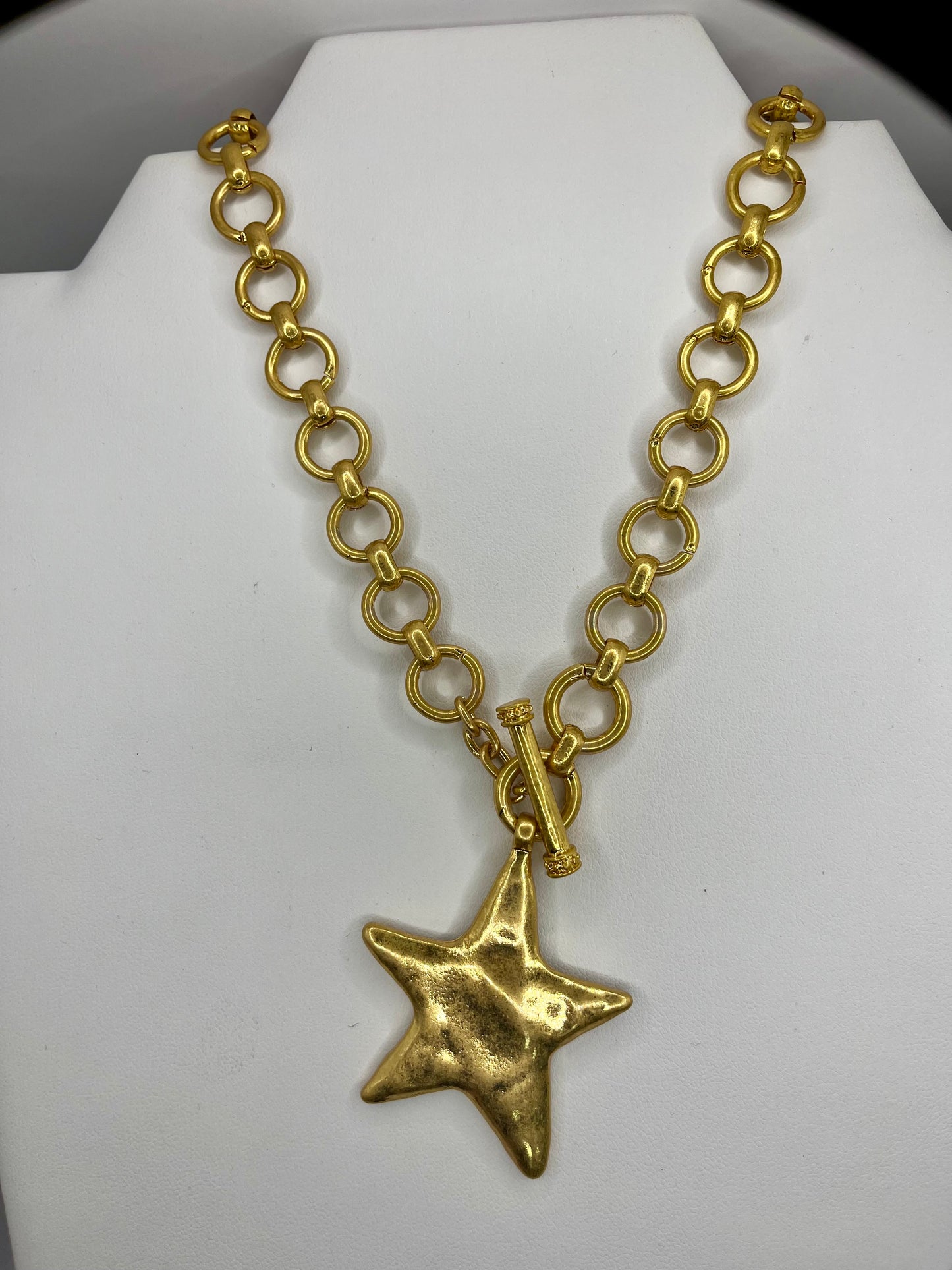 24K Vintage Hammered Star Necklace