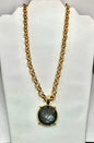 Smoky Gray Antique Round Stone Pendant Necklace