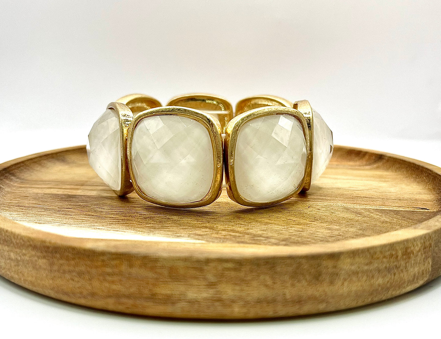White Square Stone Statement Bracelet