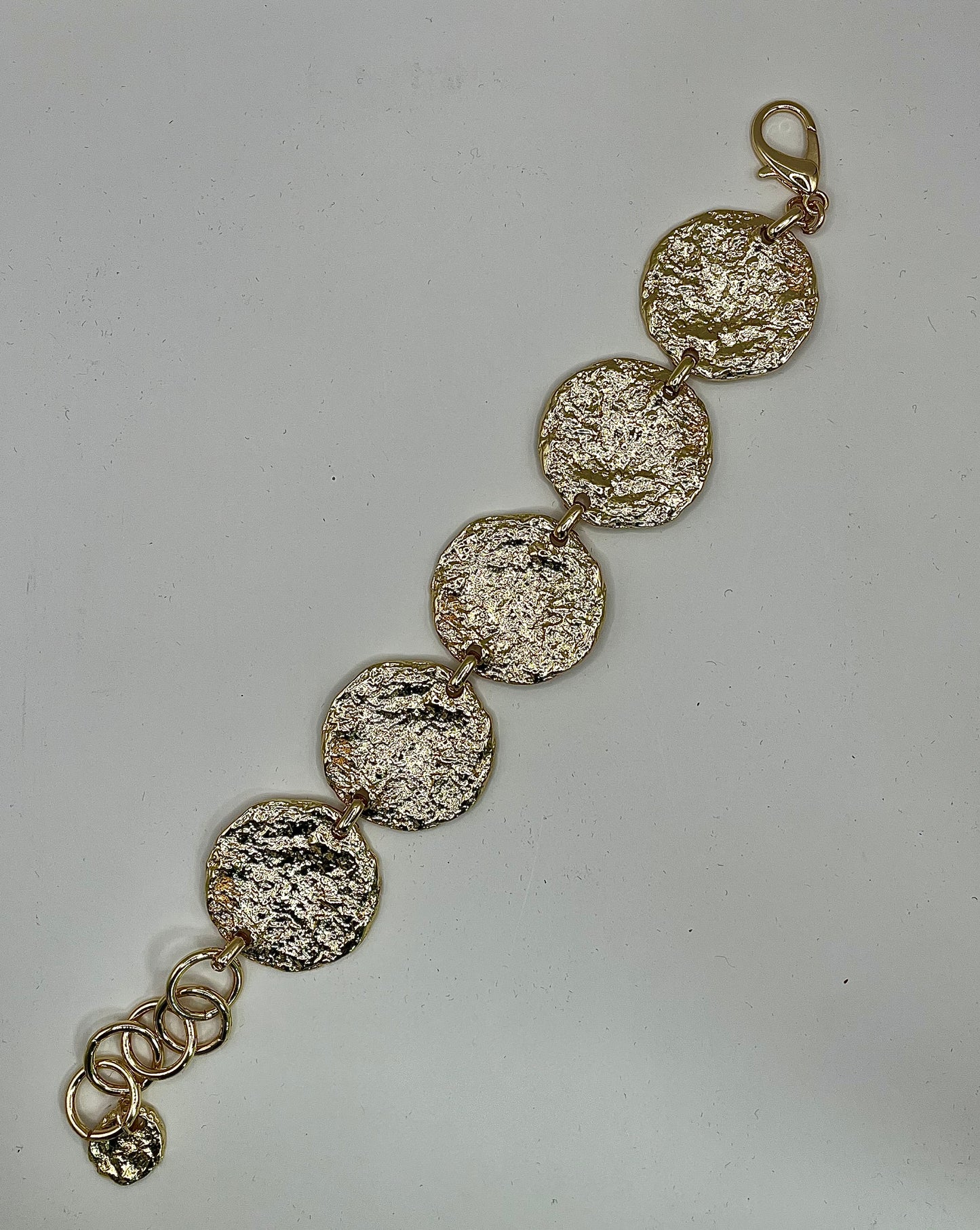 Gold Hammered Flat Coin Bracelet