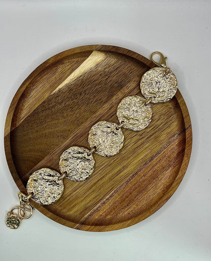 Gold Hammered Flat Coin Bracelet