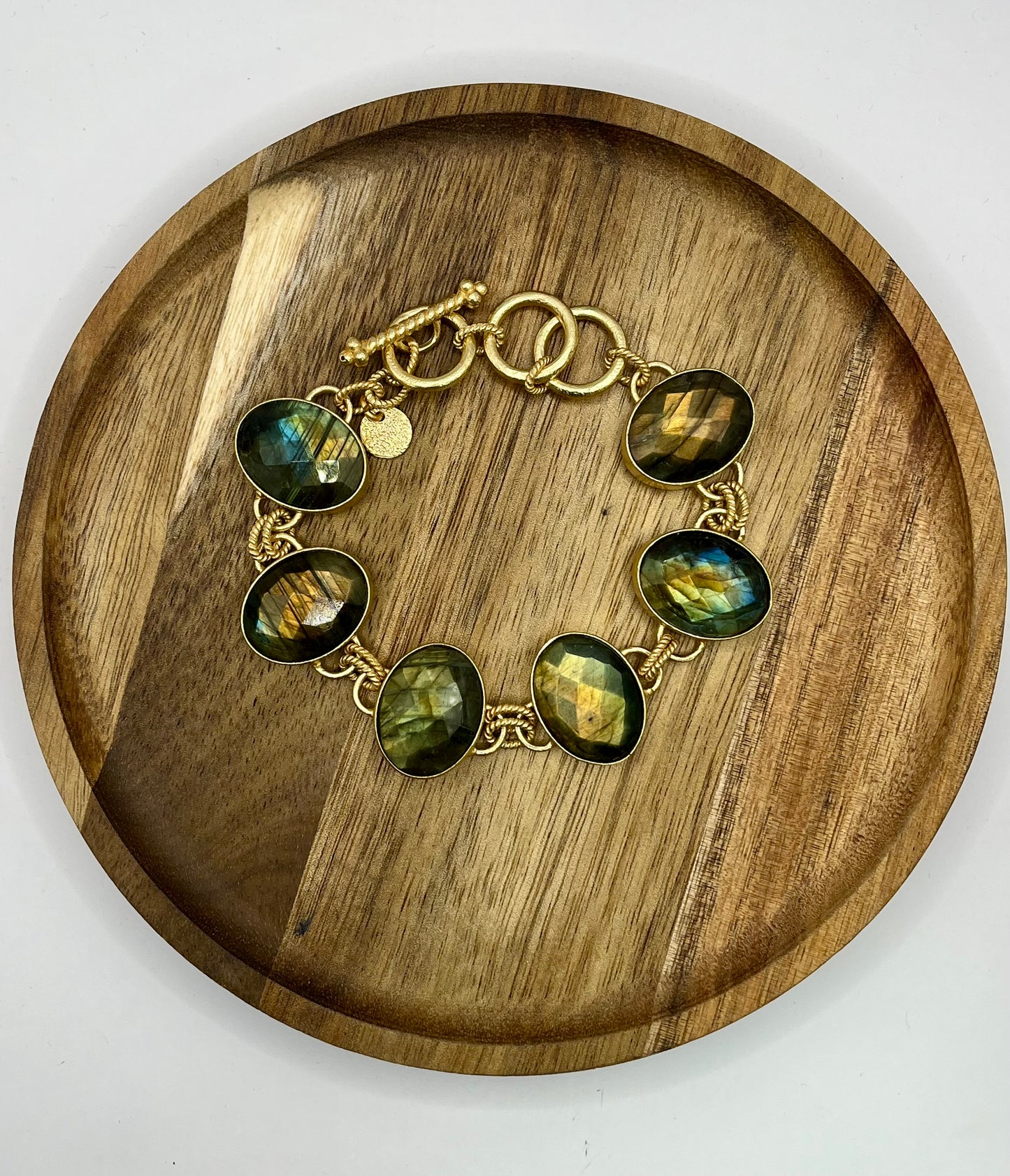 Antique Luxe Iridescent Black Oval Stone Toggle Bracelet