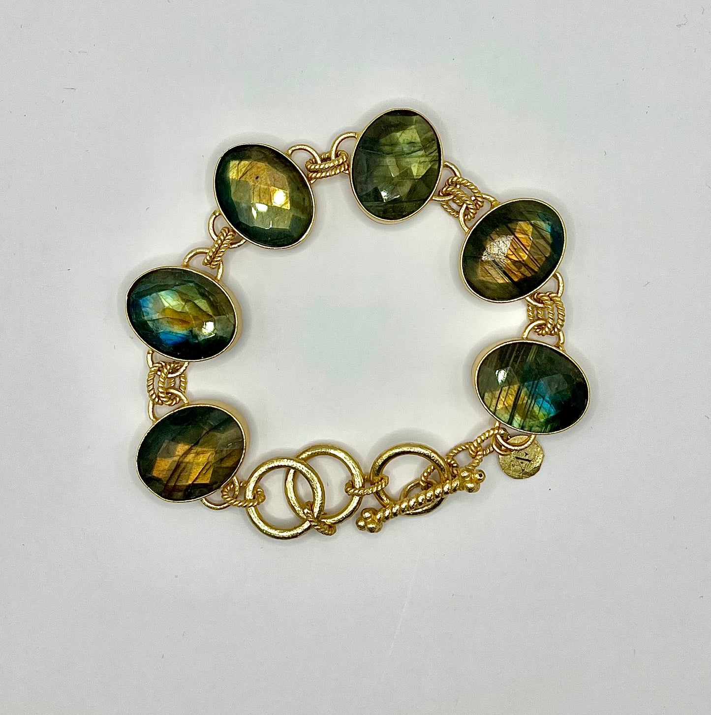 Antique Luxe Iridescent Black Oval Stone Toggle Bracelet