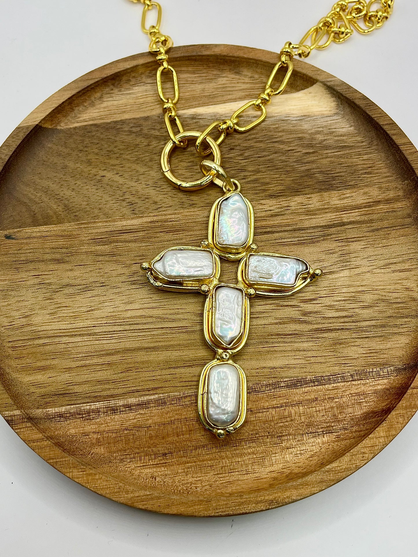 Willow Pearl Cross Pendant Necklace