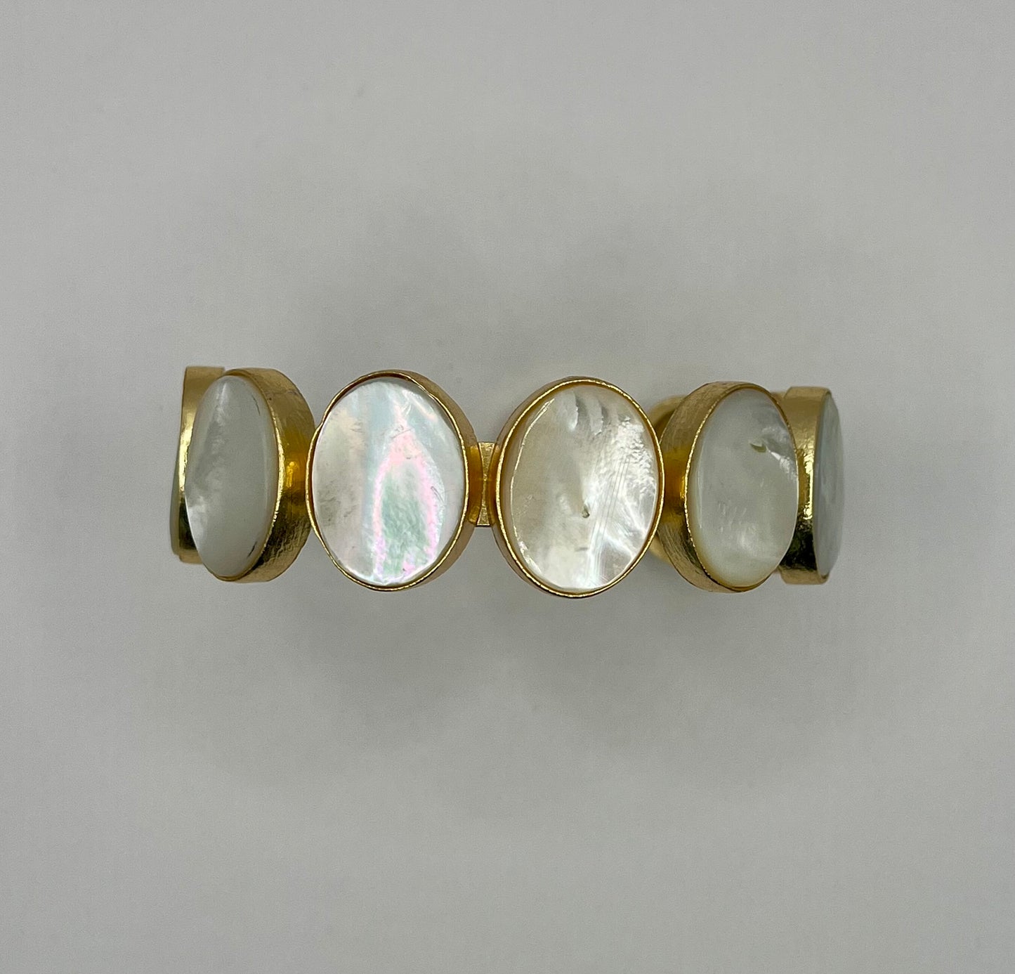 Antique Luxe Iridescent Oval Stone Cuff Bracelet