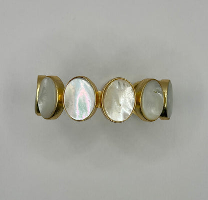 Antique Luxe Iridescent Oval Stone Cuff Bracelet